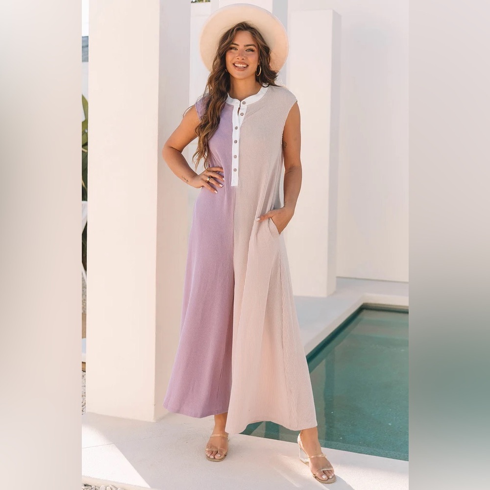 ✨ Wide Leg Color Block Jumpsuit - Boutique Fashion